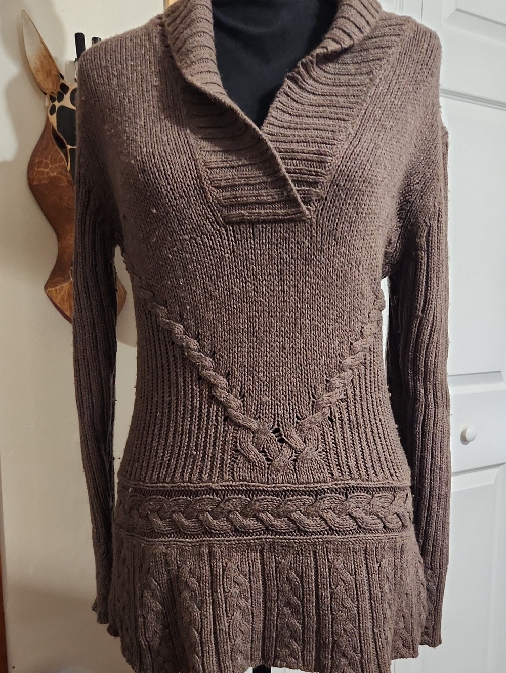 Old Navy Brown Shawl-Collar Cable Knit Sweater